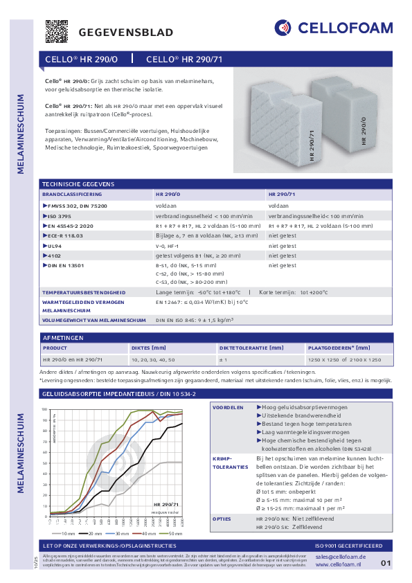 Productgegevensblad Cello® HR 290/71